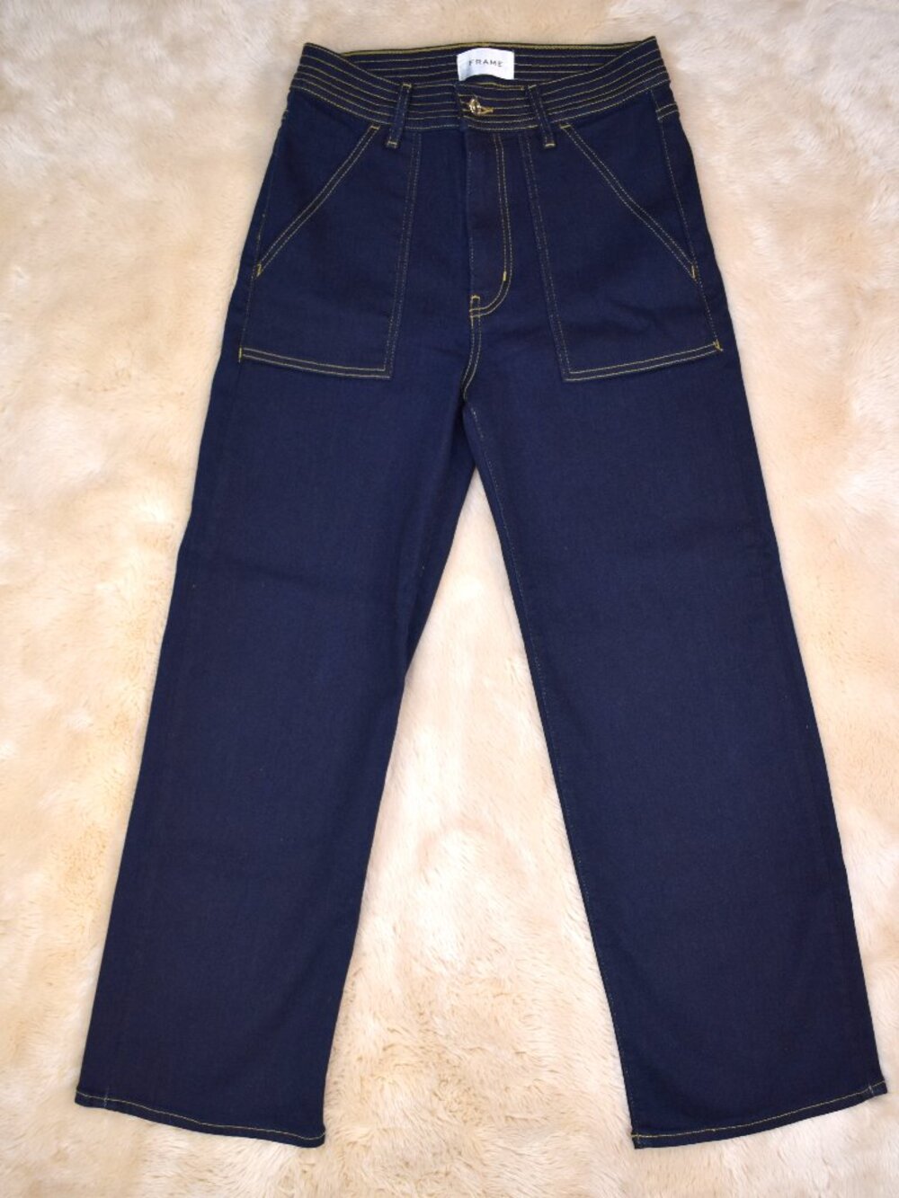 FRAME High Rise Wide Leg Jeans Size 28 Dark Blue Denim Utility Pocket Chic - Picture 5 of 14